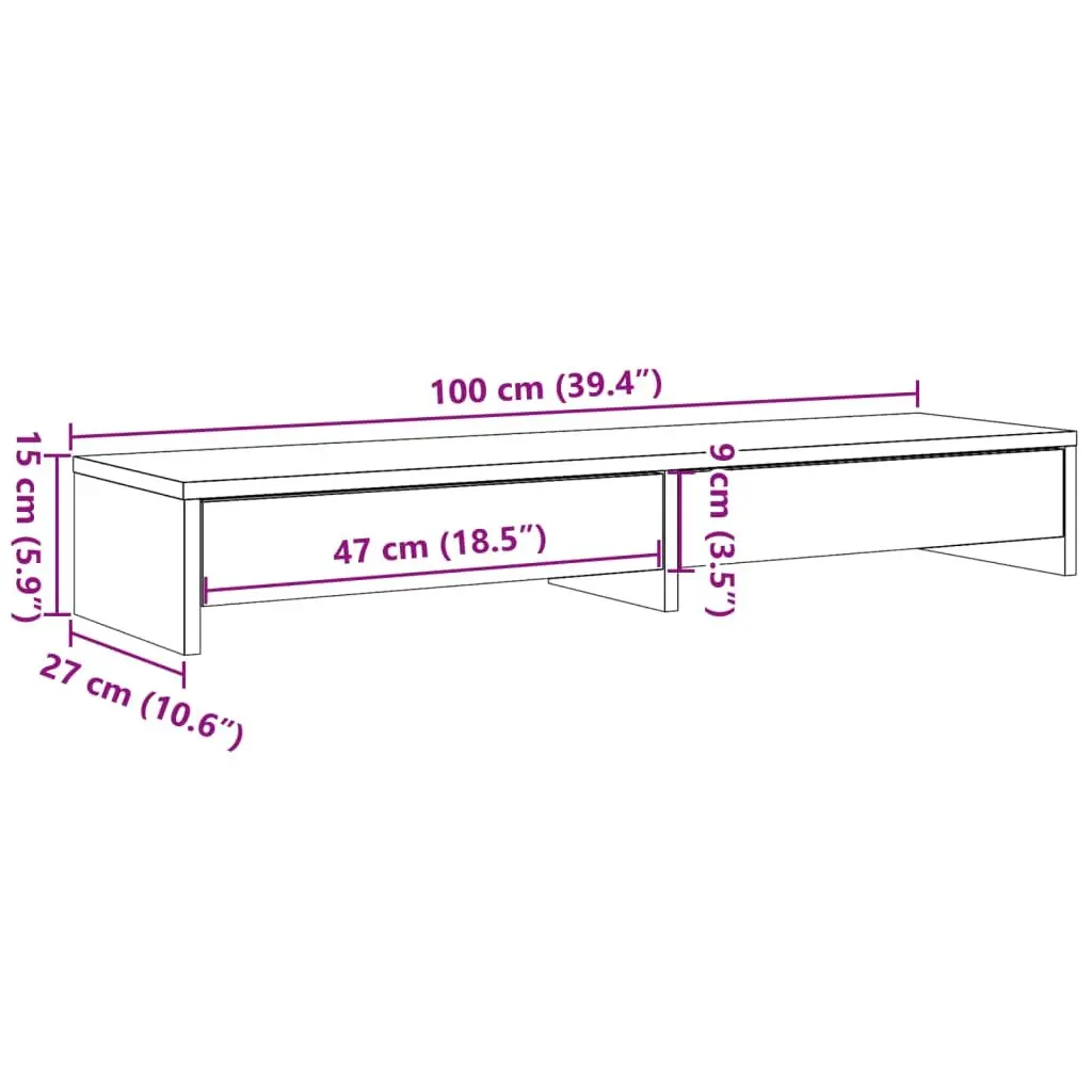 Monitor Stand White Engineered Wood 100 x 27 x 15 cm 2 Drawers Desk Organizer
