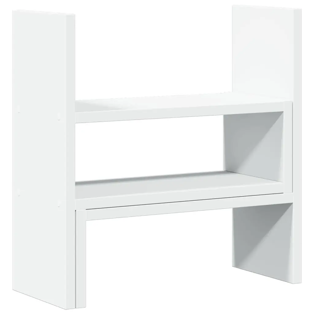 Adjustable Desk Organiser White Engineered Wood 2 Piece Shelf Rack Computer Riser Stand