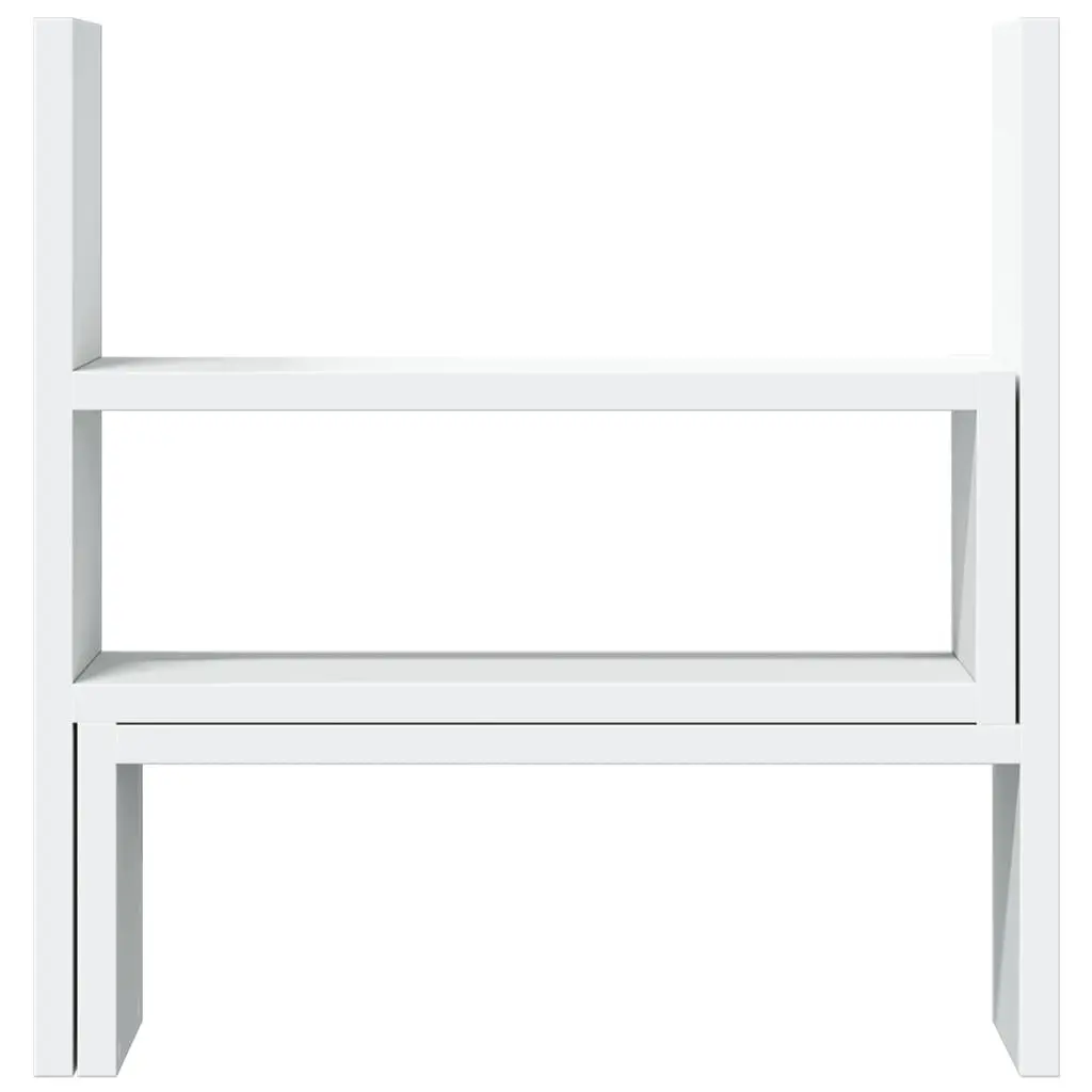 Adjustable Desk Organiser White Engineered Wood 2 Piece Shelf Rack Computer Riser Stand