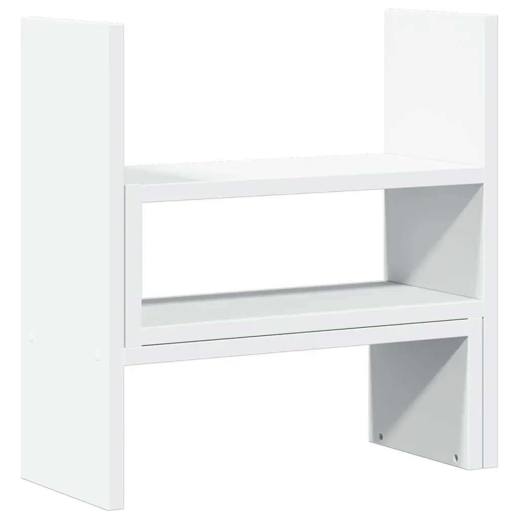 Adjustable Desk Organiser White Engineered Wood 2 Piece Shelf Rack Computer Riser Stand