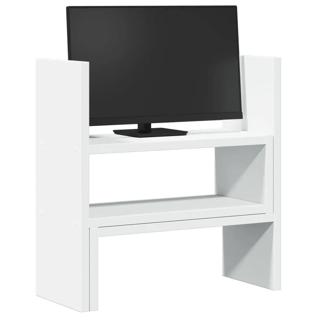 Adjustable Desk Organiser White Engineered Wood 2 Piece Shelf Rack Computer Riser Stand