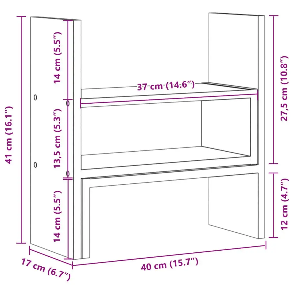 Adjustable Desk Organiser White Engineered Wood 2 Piece Shelf Rack Computer Riser Stand