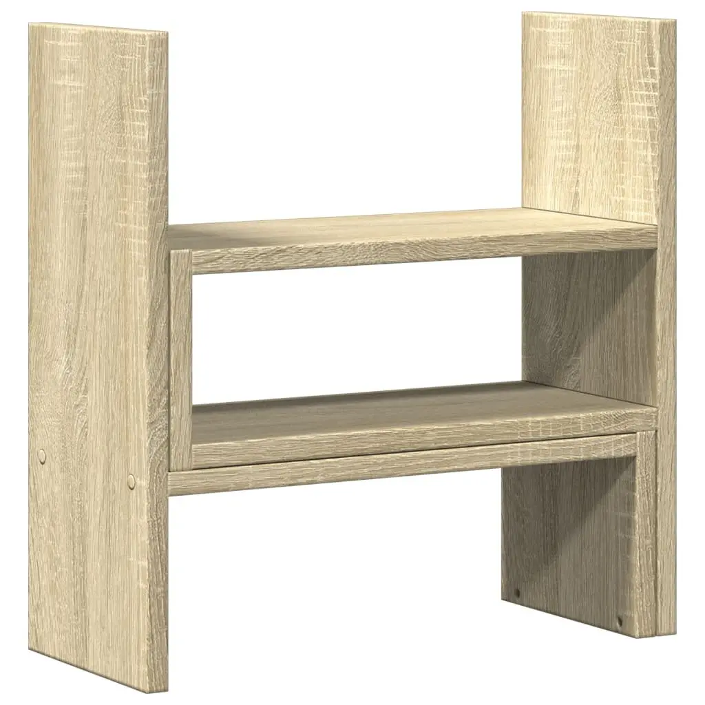 Desk Organiser Adjustable Two Piece Shelf Rack Storage Brown Computer Riser
