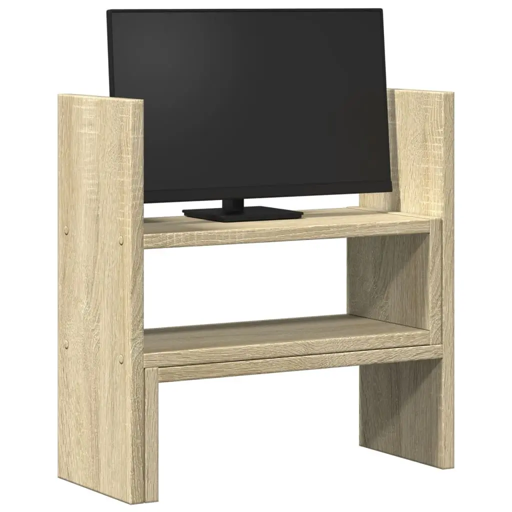 Desk Organiser Adjustable Two Piece Shelf Rack Storage Brown Computer Riser