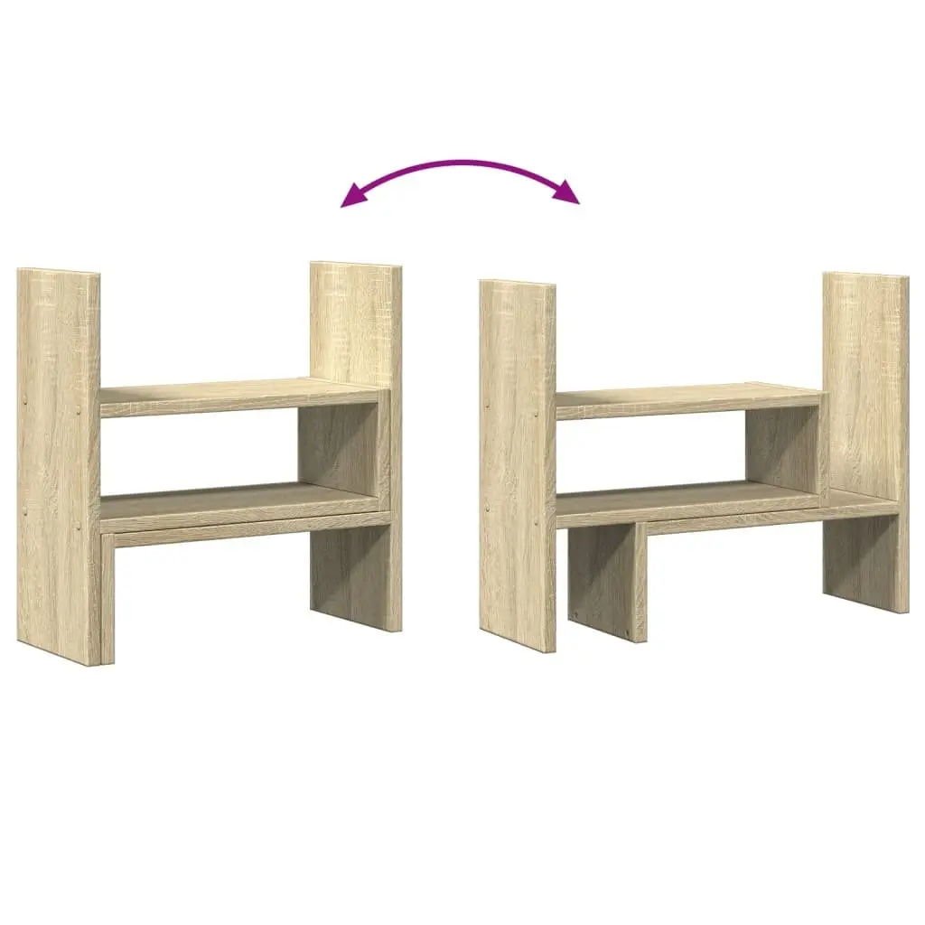 Desk Organiser Adjustable Two Piece Shelf Rack Storage Brown Computer Riser