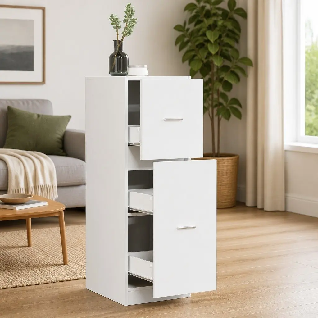 Apothecary Storage Cabinet White 40x41x118cm Engineered Wood Organiser Drawers