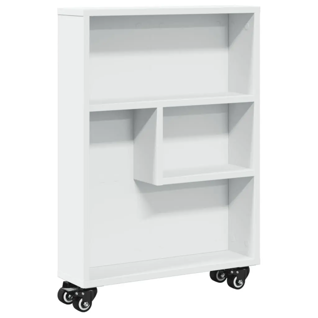 Narrow Storage Trolley White Engineered Wood Mobile Shelving Unit