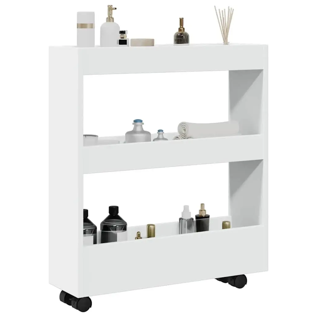 Narrow Storage Trolley White 3 Tier Rolling Kitchen Cart Swivel Wheels