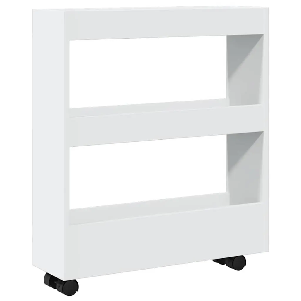 Narrow Storage Trolley White 3 Tier Rolling Kitchen Cart Swivel Wheels