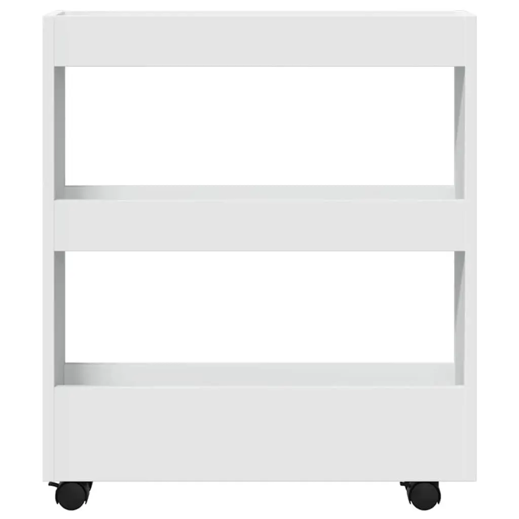 Narrow Storage Trolley White 3 Tier Rolling Kitchen Cart Swivel Wheels