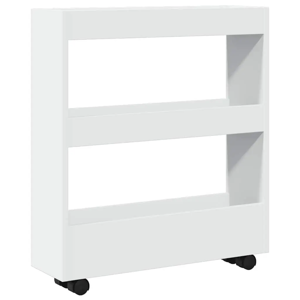 Narrow Storage Trolley White 3 Tier Rolling Kitchen Cart Swivel Wheels