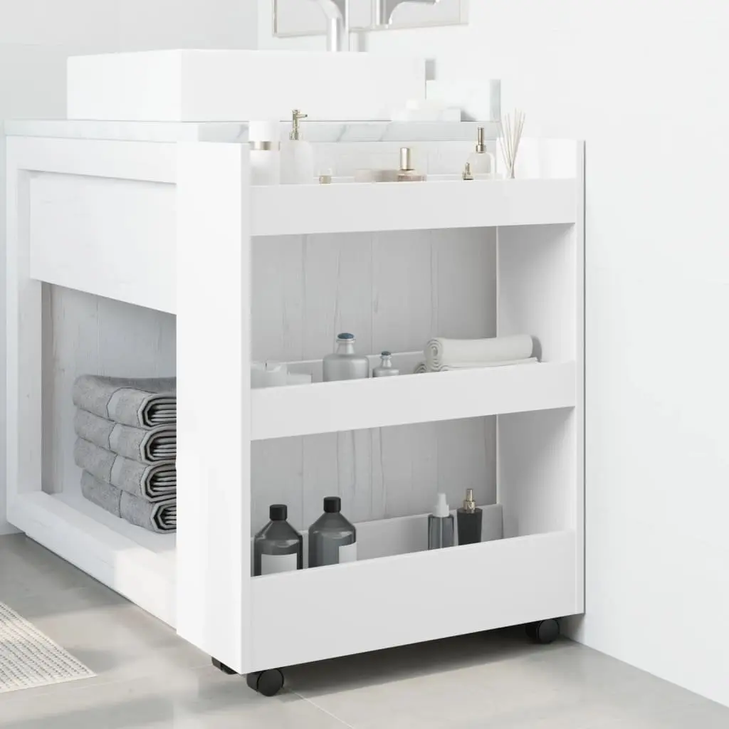 Narrow Storage Trolley White 3 Tier Rolling Cart Kitchen Bathroom Organiser