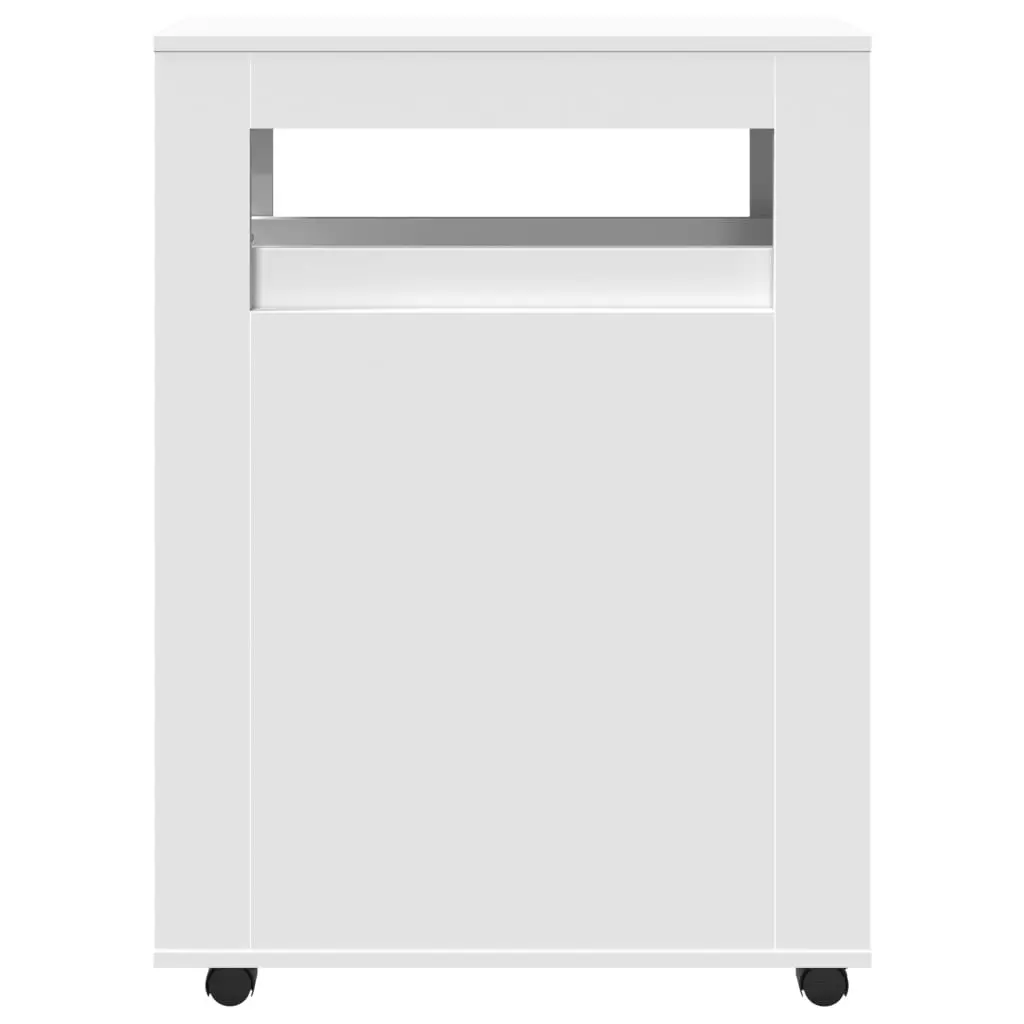 Narrow White Bathroom Cabinet with Wheels Engineered Wood Organizer for Easy Mobility