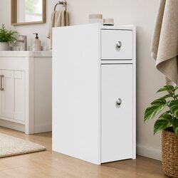 White Bathroom Storage Cabinet with Mobility