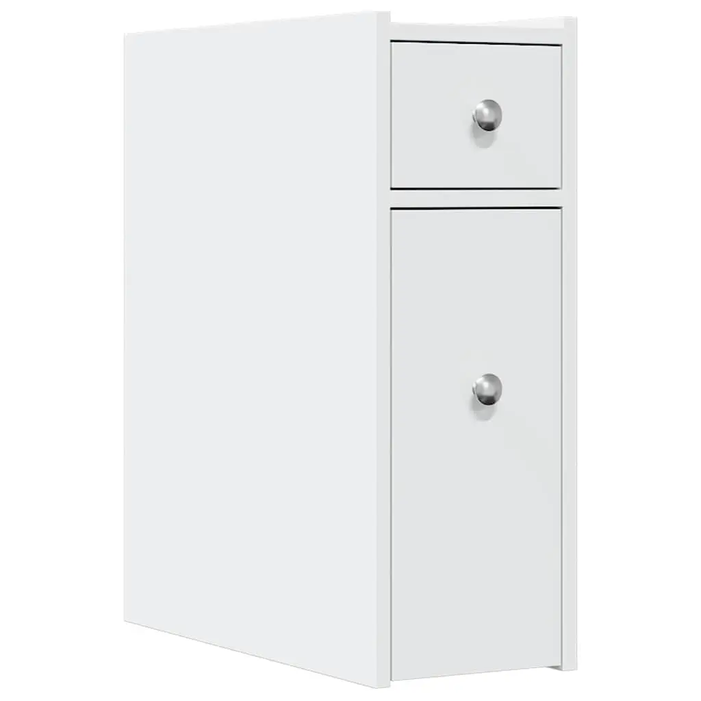 Narrow Bathroom Storage Cabinet White Engineered Wood Tall Cupboard on Wheels