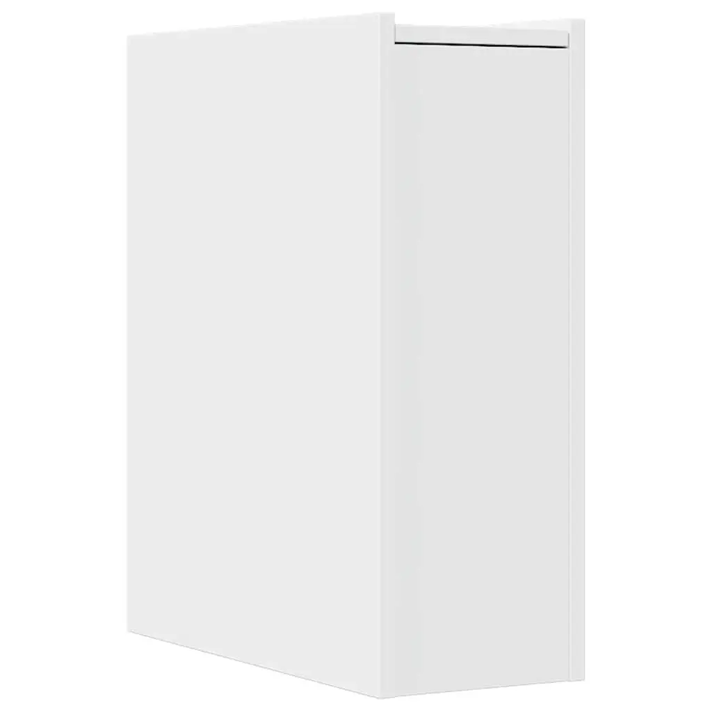 Narrow Bathroom Storage Cabinet White Engineered Wood Tall Cupboard on Wheels
