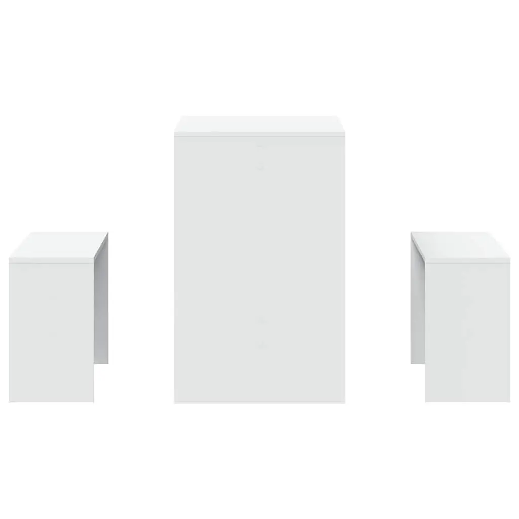 3 Piece White Engineered Wood Dining Set with Table and Benches for Kitchen