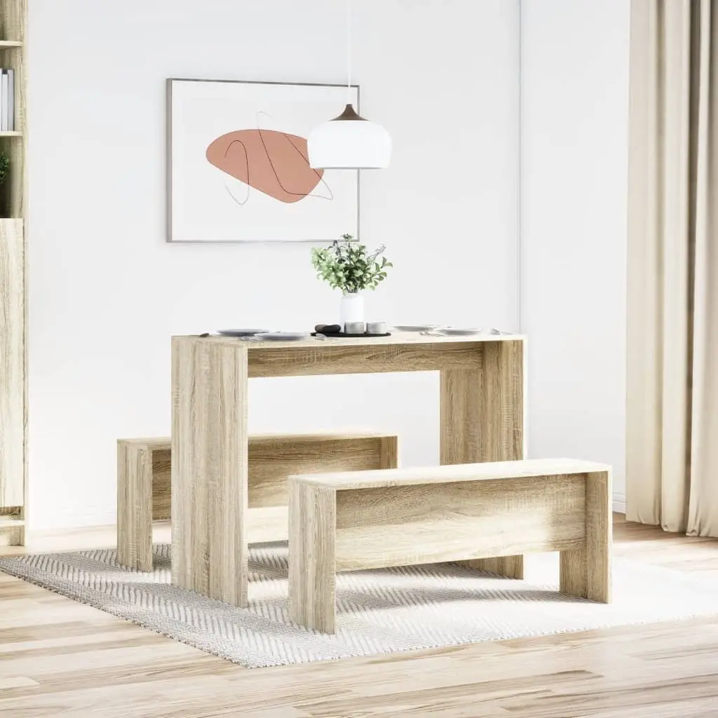 Engineered Wood Dining Set Brown 3 Piece Table and Bench for Family Meals
