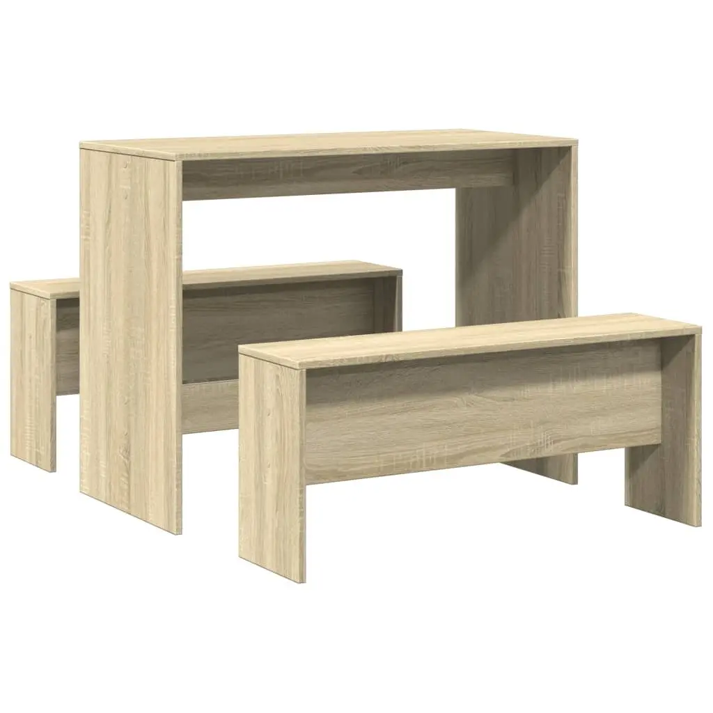 Engineered Wood Dining Set Brown 3 Piece Table and Bench for Family Meals