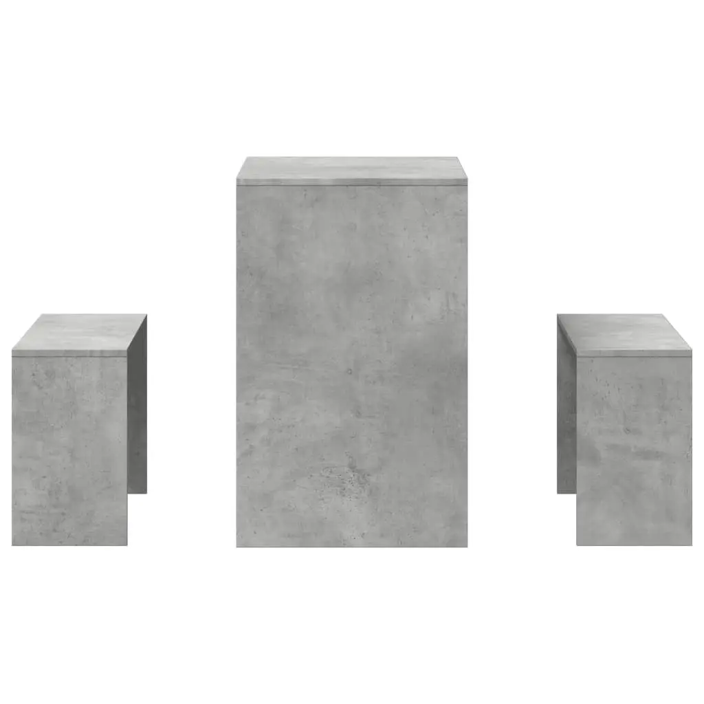 3 Piece Dining Table Bench Set Grey Engineered Wood Sturdy Construction