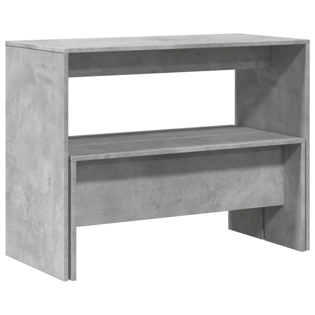 3 Piece Dining Table Bench Set Grey Engineered Wood Sturdy Construction