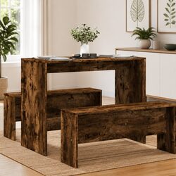 3-Piece Dining Table and Benches in Brown