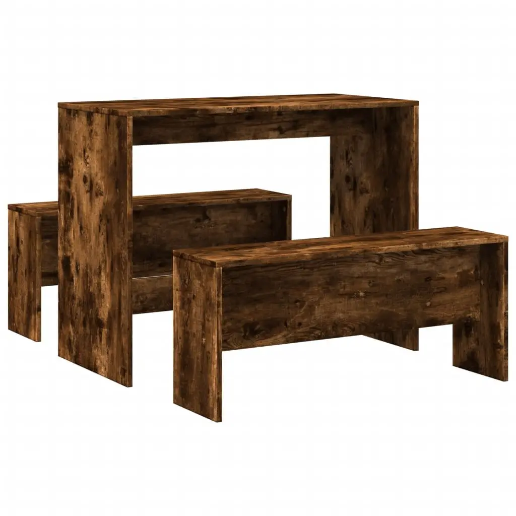 Dining Table and Bench Set Brown 3 Piece Engineered Wood Smooth Surface
