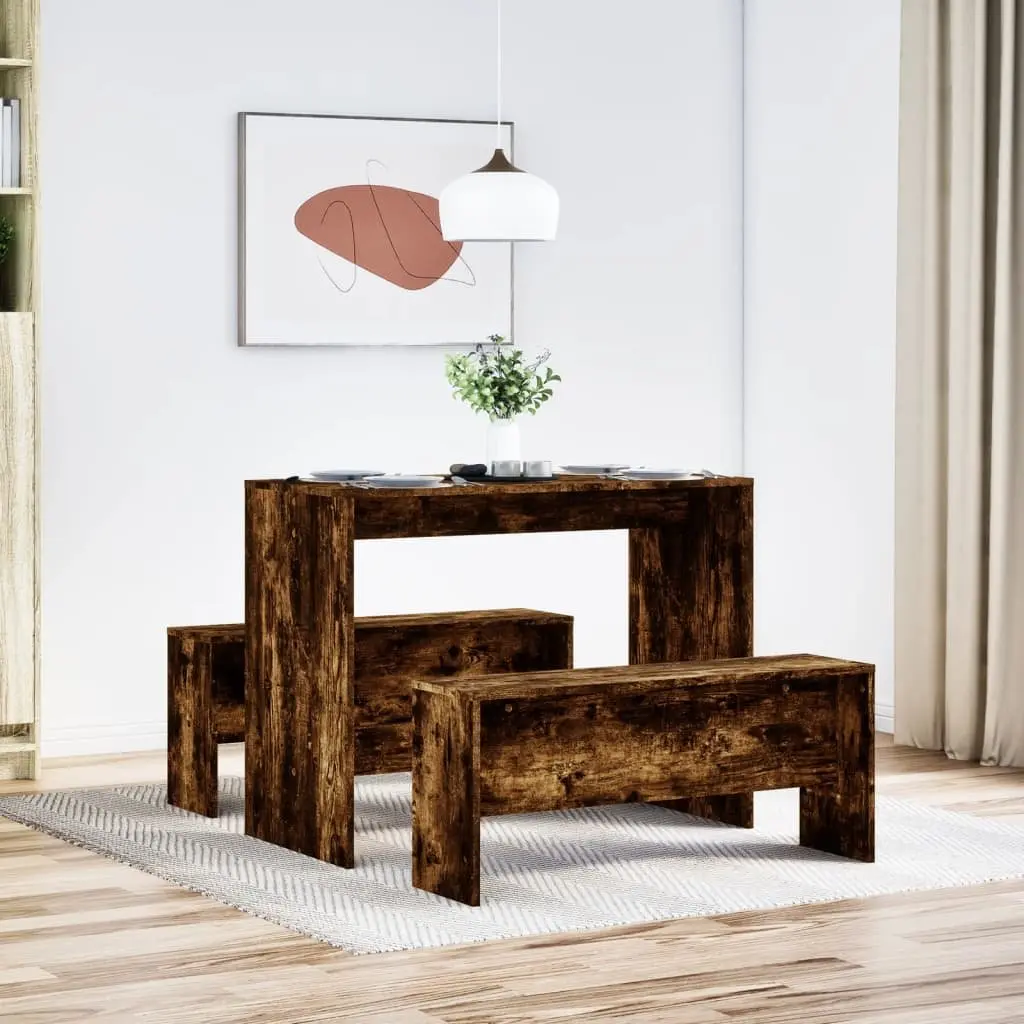 Dining Table and Bench Set Brown 3 Piece Engineered Wood Smooth Surface
