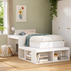 Concise and Functional L-Shaped Bedside Cabinet with Desk