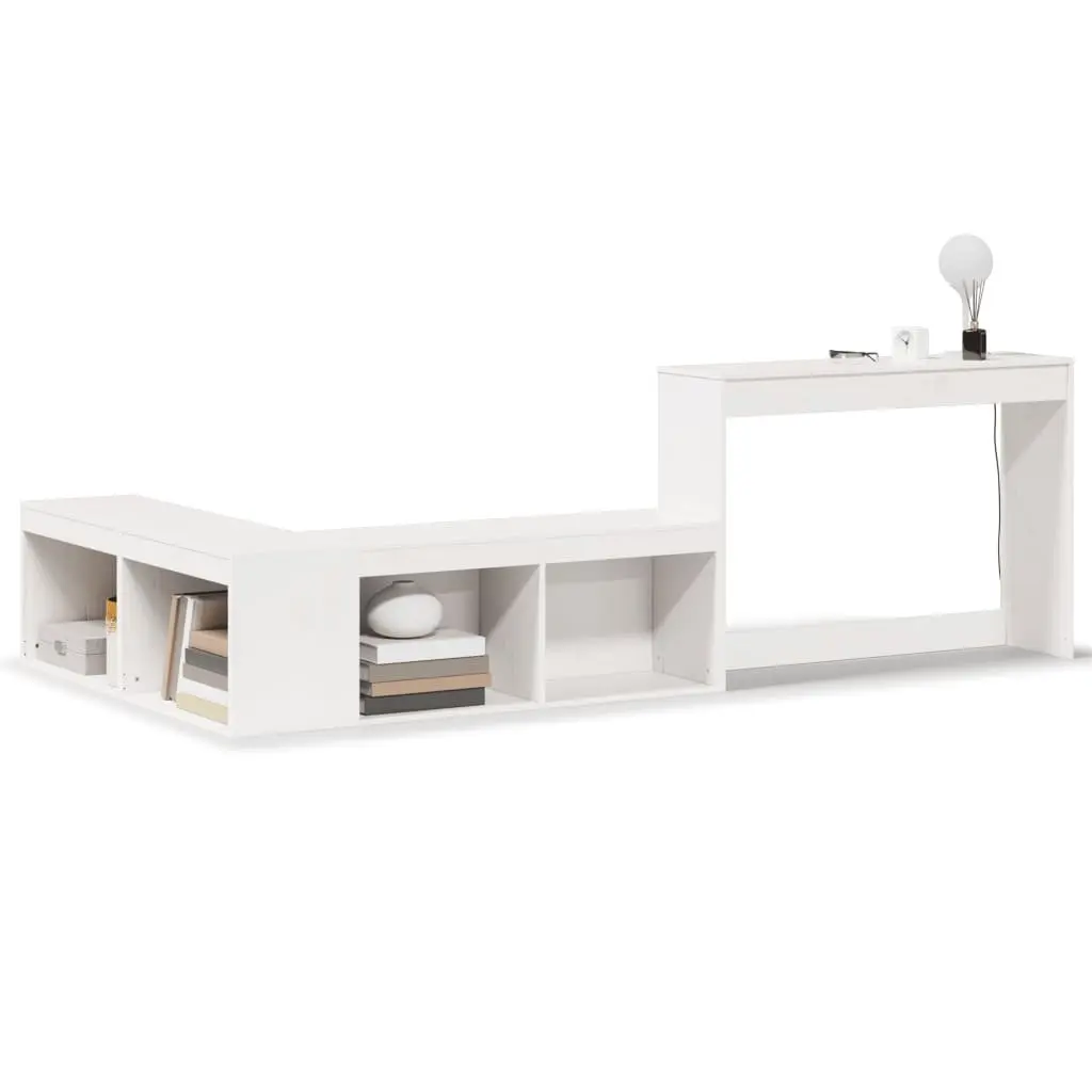 Bedside Cabinet with Desk White L-Shaped Solid Pinewood Storage Furniture