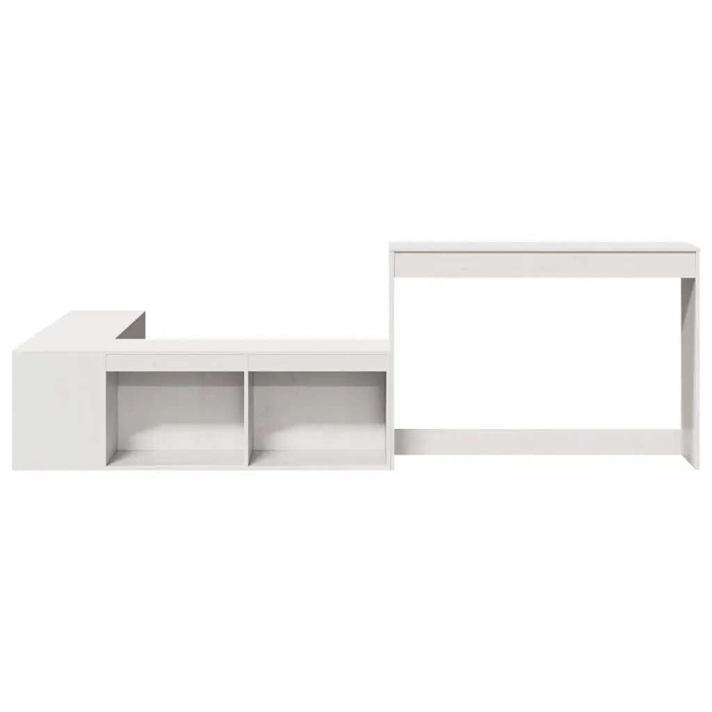 Bedside Cabinet with Desk White L-Shaped Solid Pinewood Storage Furniture