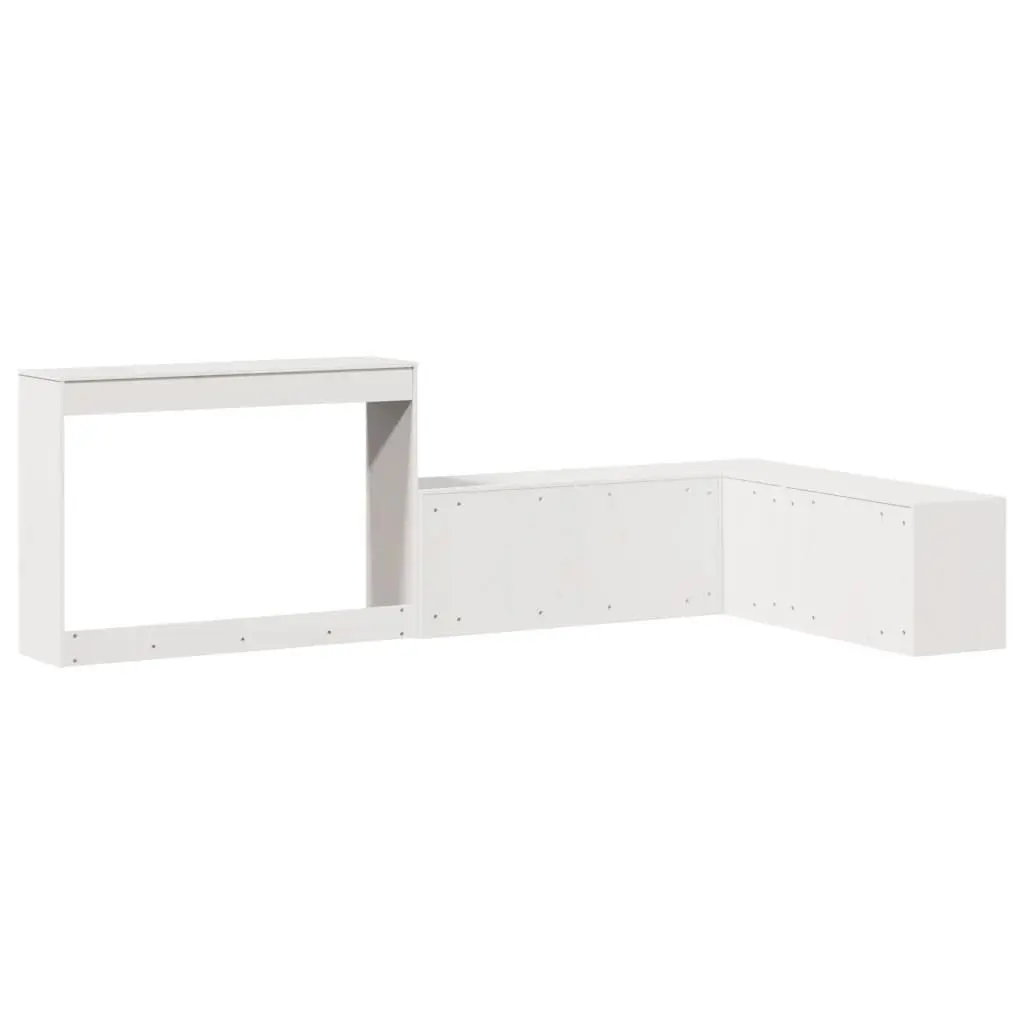 Bedside Cabinet with Desk White L-Shaped Solid Pinewood Storage Furniture