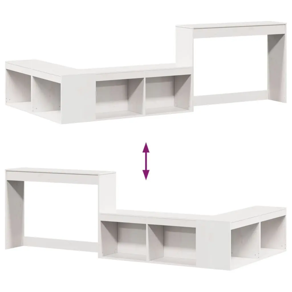 Bedside Cabinet with Desk White L-Shaped Solid Pinewood Storage Furniture