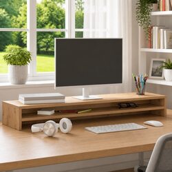 Monitor Stand with Storage Shelf Brown Desktop Riser TV Multimedia Device