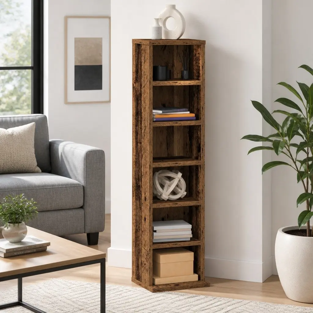 CD Cabinet Brown 21x20x88 cm Old Wood Style Media Storage Unit