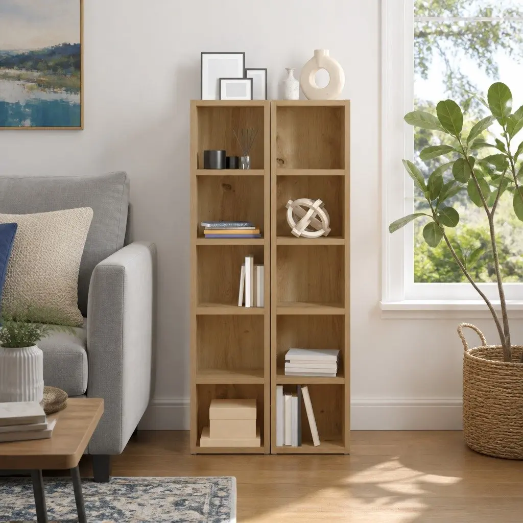 CD Storage Cabinet Brown 5 Compartment Engineered Wood