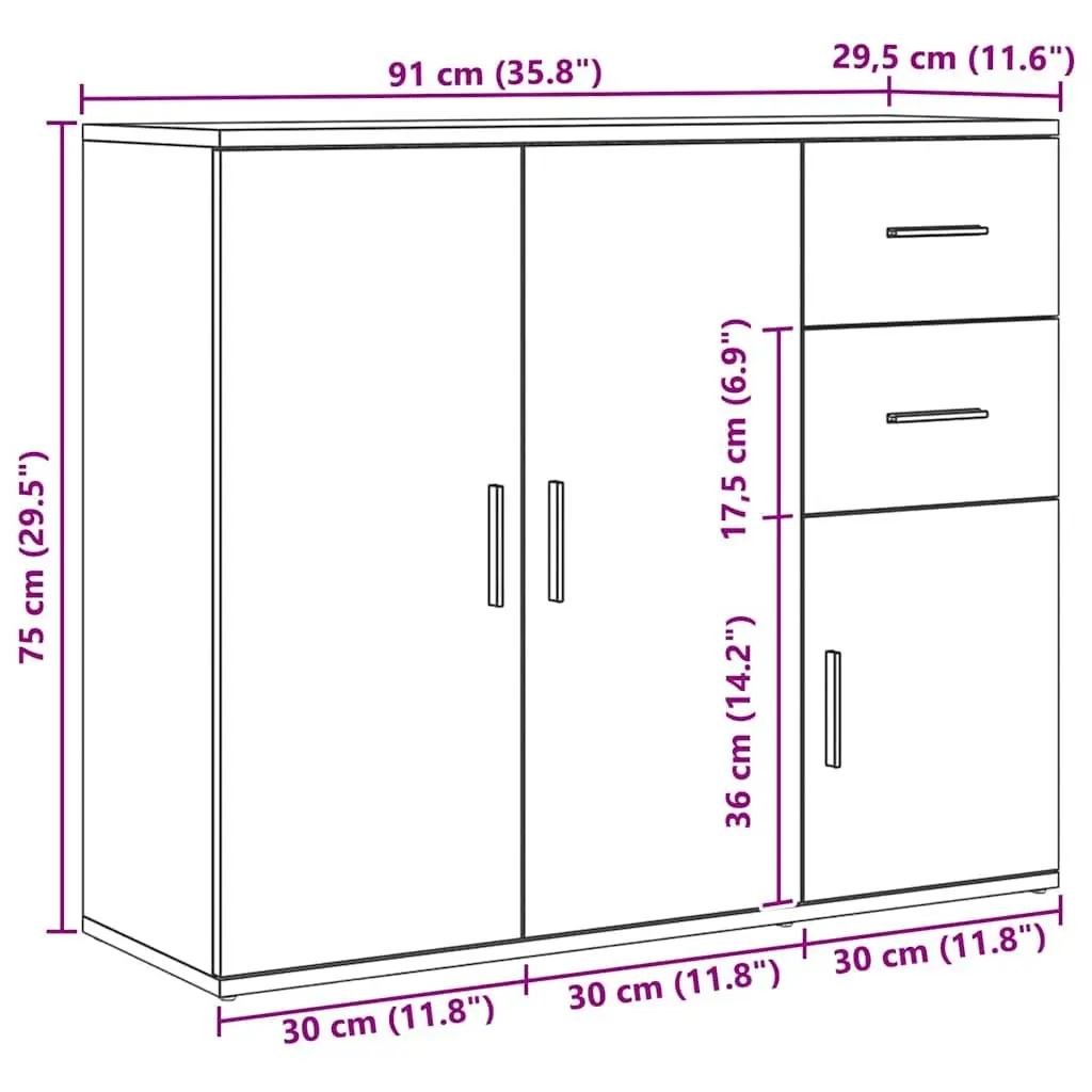 Sideboard Brown Engineered Wood Cabinet Storage Buffet Furniture Home Dining