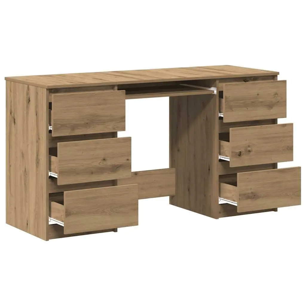 Writing Desk Brown Engineered Wood 6 Drawers Spacious Work Surface
