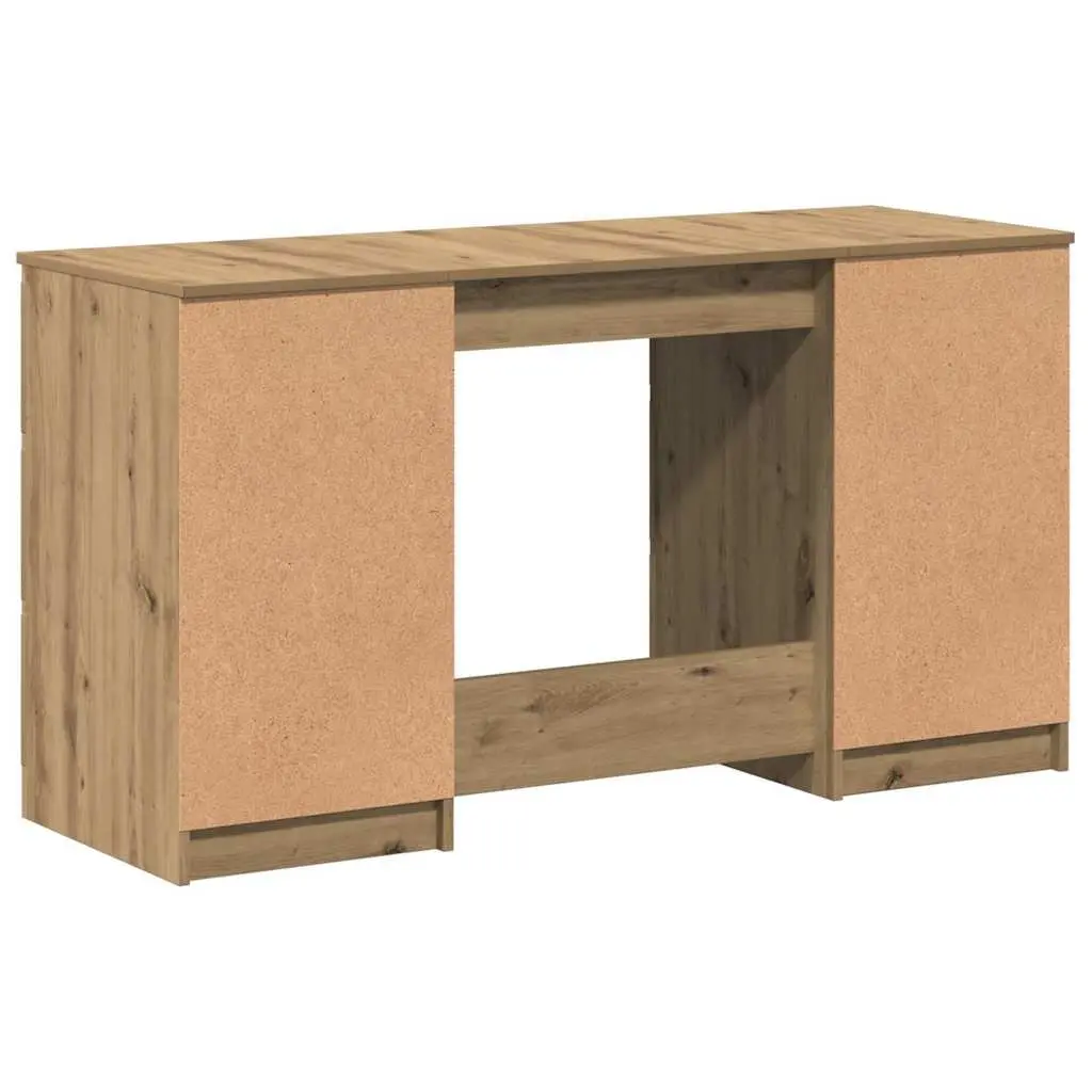 Writing Desk Brown Engineered Wood 6 Drawers Spacious Work Surface