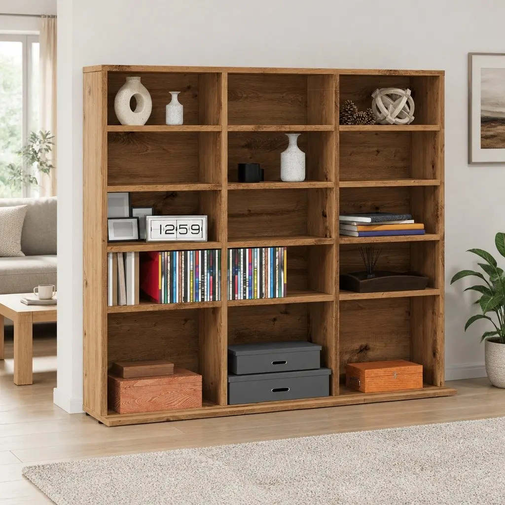 CD Cabinet Brown Engineered Wood Open Compartment Media Storage Rack