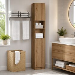 Compact Brown Engineered Wood Bathroom Cabinet