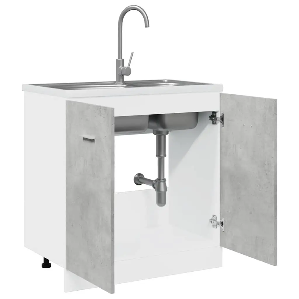 Sink Base Cabinet Grey Engineered Wood Two Door 80x46x81.5cm