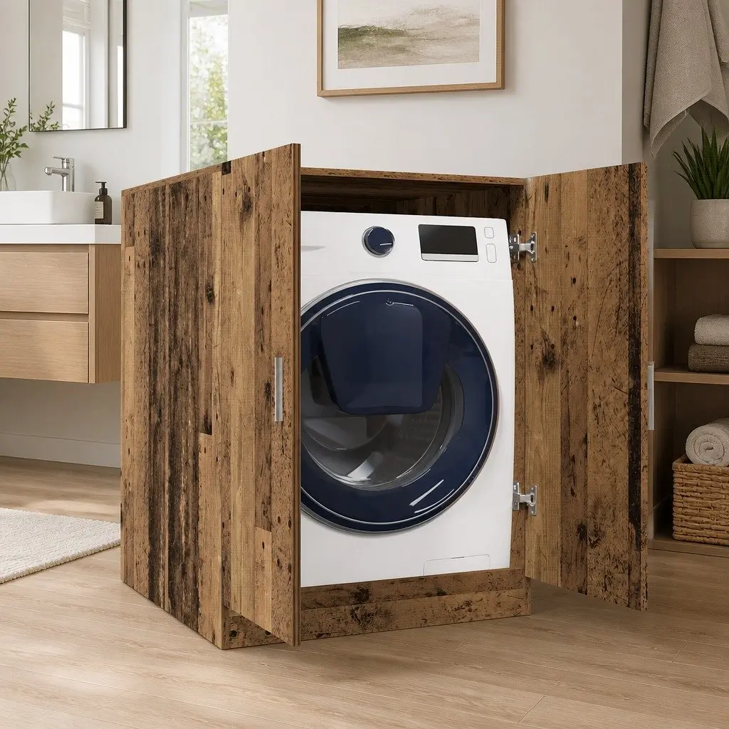 Laundry Storage Cupboard Old Wood 2 Door Brown Engineered Wood 705 x 715 x 915 cm