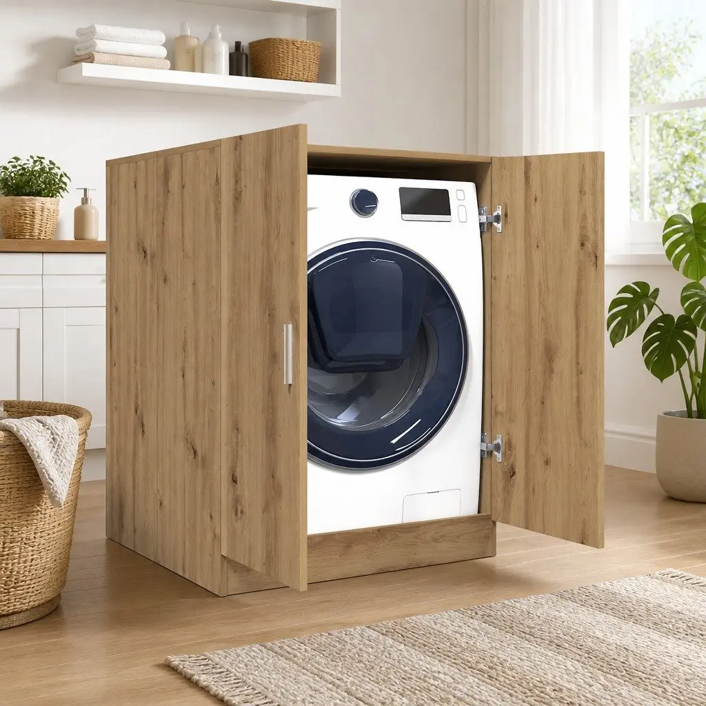 Washing Machine Cabinet Artisan Oak 2 Door Storage Cupboard Moisture Resistant