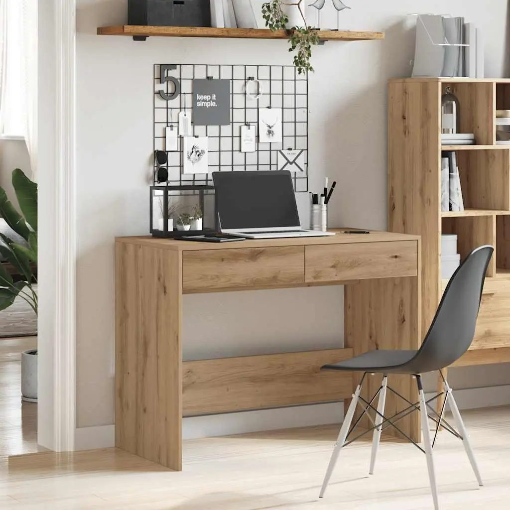 Engineered Wood Office Desk Brown 101x50x76.5cm 2 Drawers