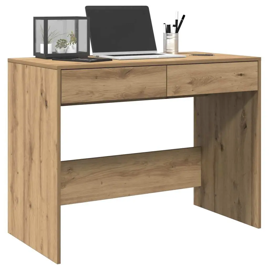 Engineered Wood Office Desk Brown 101x50x76.5cm 2 Drawers