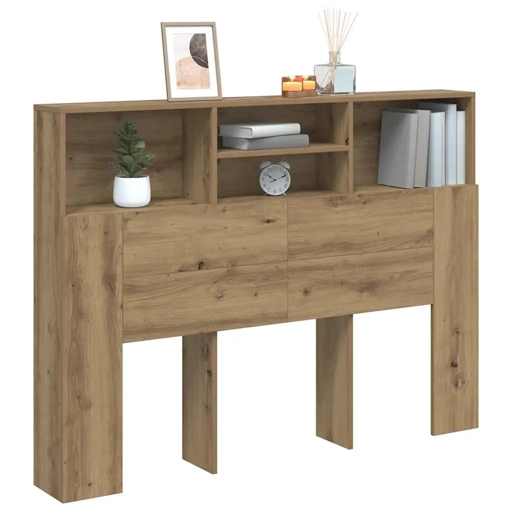 Headboard Cabinet Brown Engineered Wood Bedroom Storage Bookcase Wall Mount
