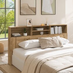 Brown Engineered Wood Headboard Storage Cabinet