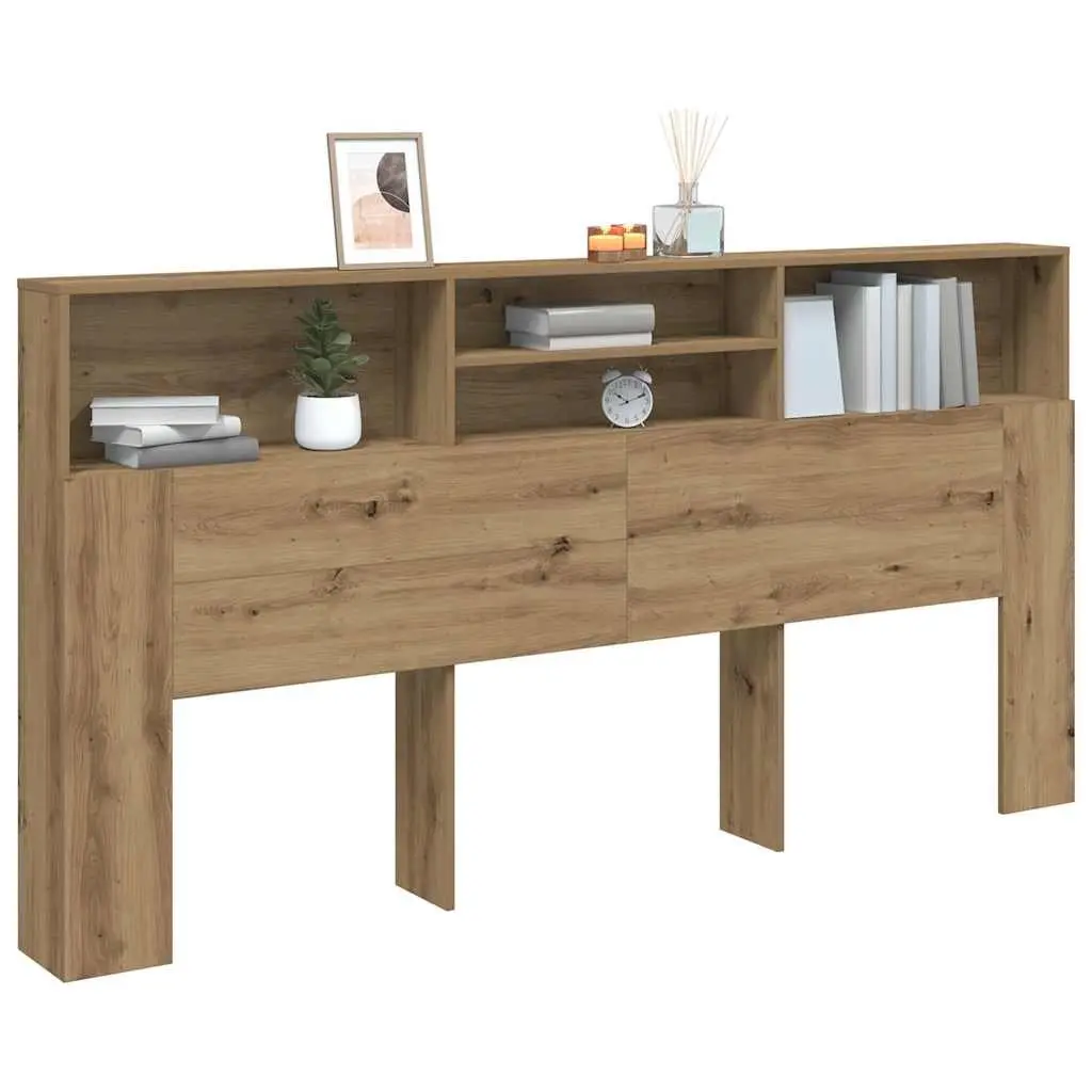 Headboard Cabinet Brown Engineered Wood 200x19x103.5cm Bedroom Storage Organiser