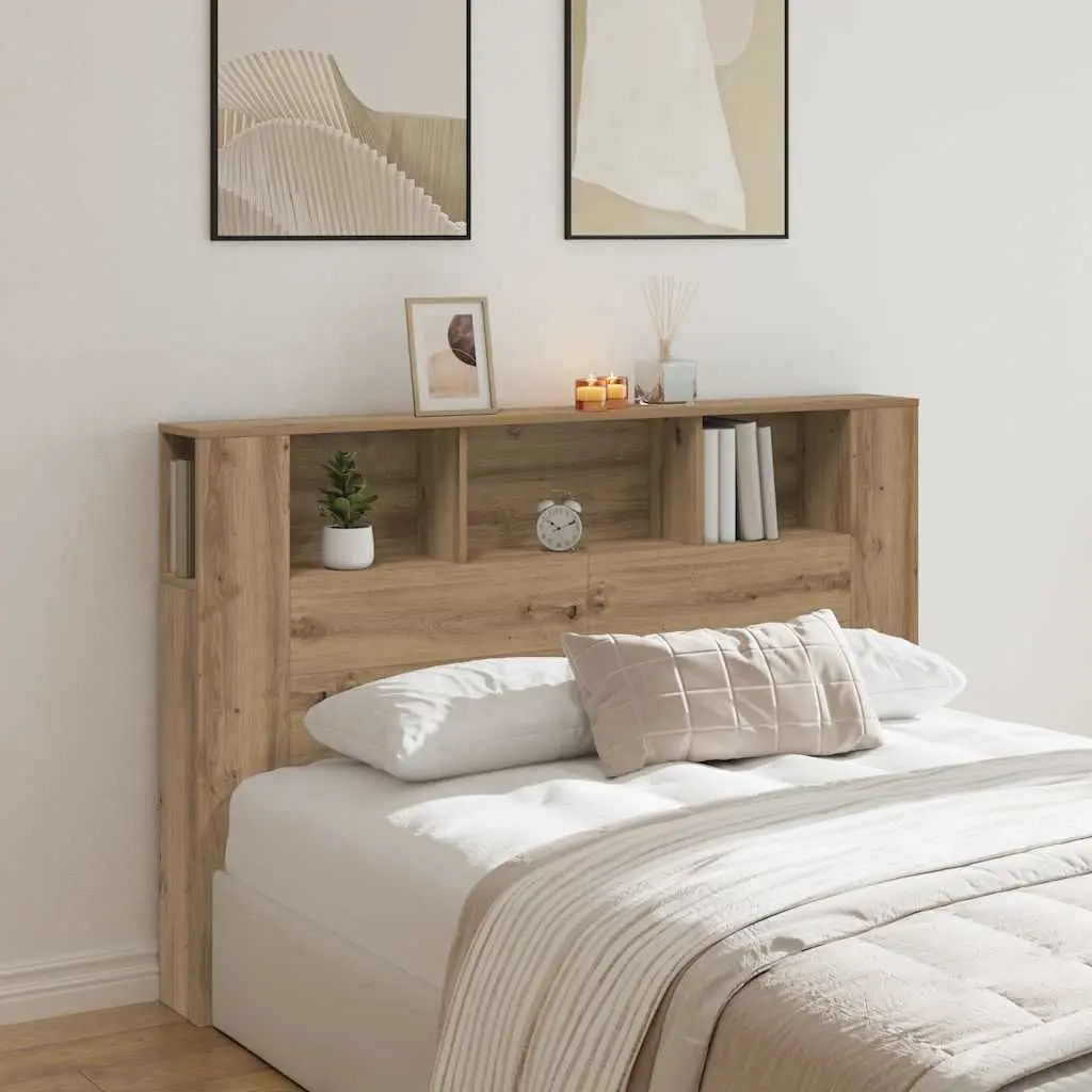 Headboard Cabinet Brown Engineered Wood 160x18.5x103.5 cm Five Storage Compartments